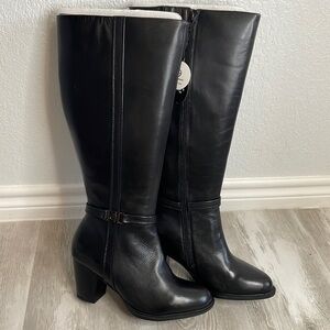 NIB Giani Bernini Raiven 2 Black Calf Leather Wide Calf Full Zip Riding Boot